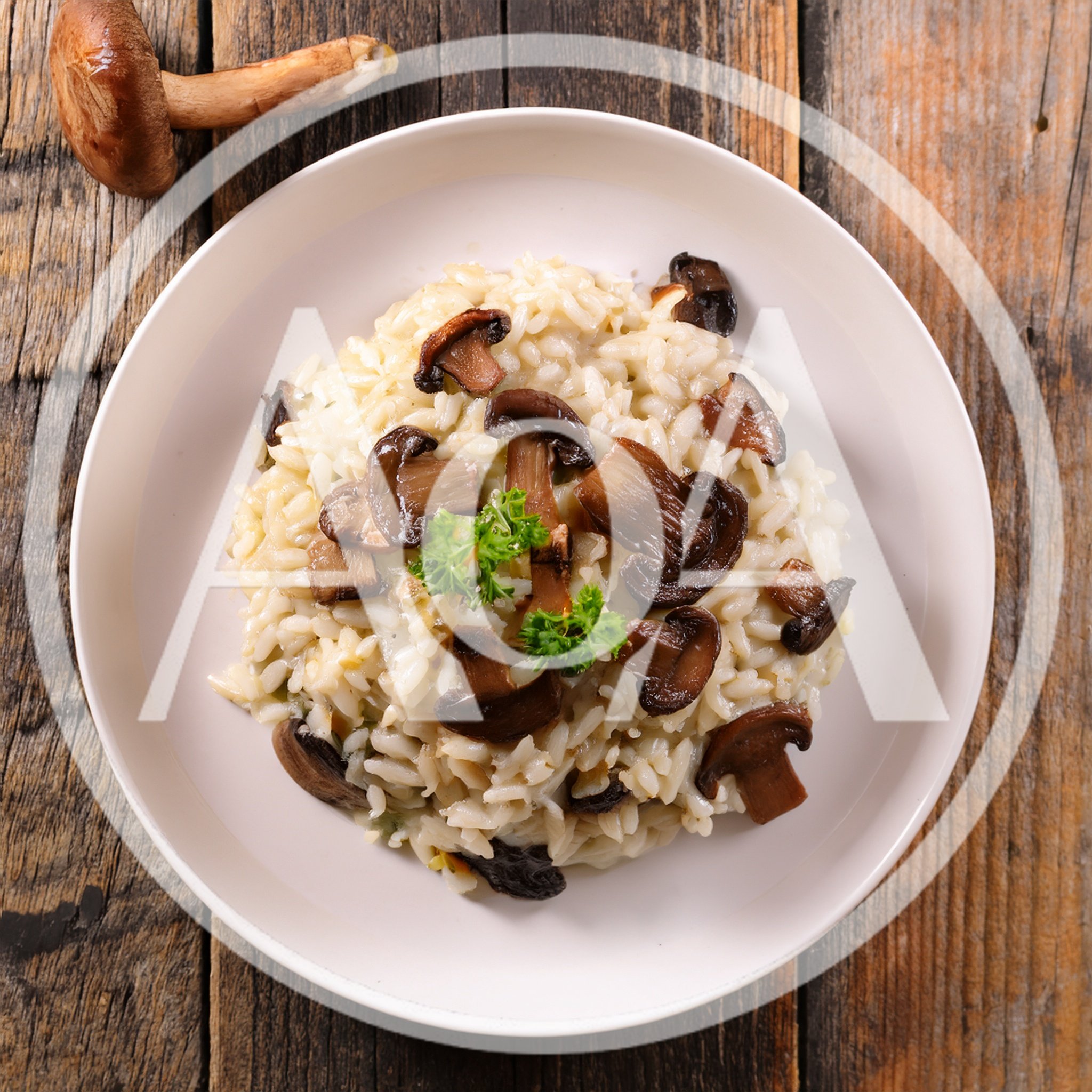 Mushroom Risotto Served On A White Plate