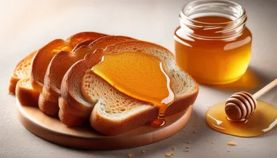 Slices Of Toasted Bread With Honey And Dipper