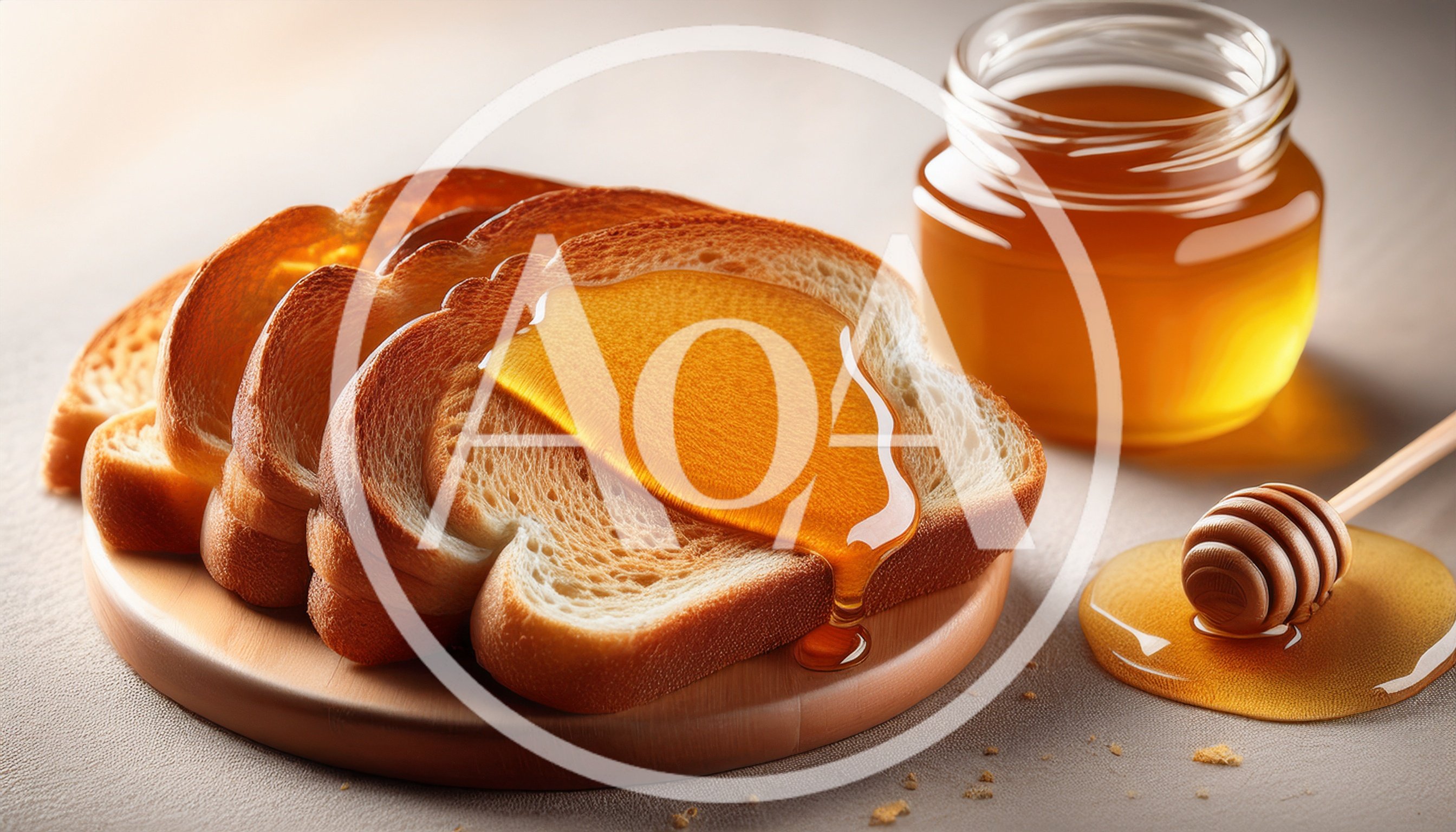 Slices Of Toasted Bread With Honey And Dipper