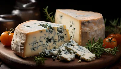 Wedge Of Blue Cheese With Rosemary And Cherry Tomatoes