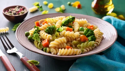 Bowl Of Fusilli Pasta With Vegetables
