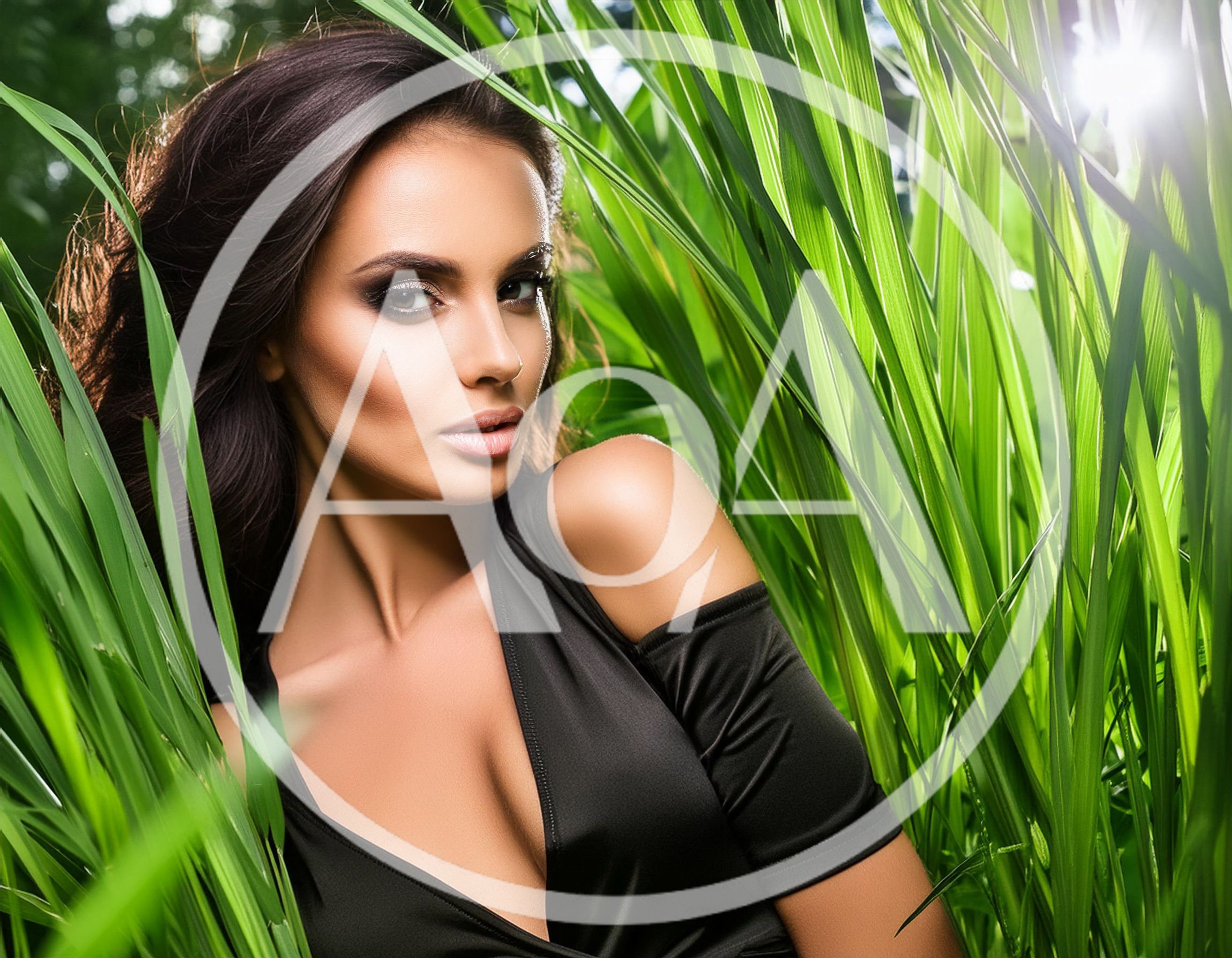 Beautiful Woman Posing Amidst Tall Green Grass