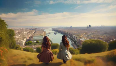 Two Women Overlooking A Panoramic Cityscape