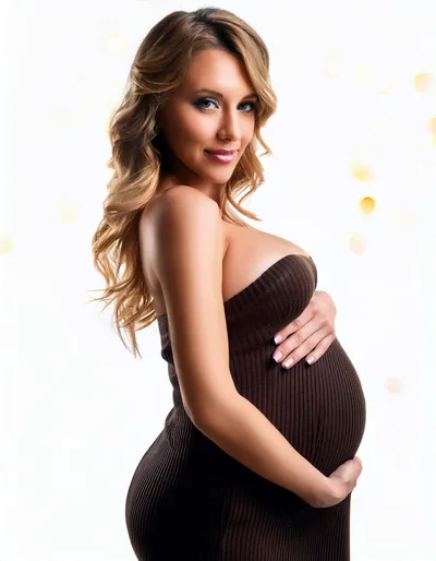 Pregnant Woman Posing In A Brown Dress