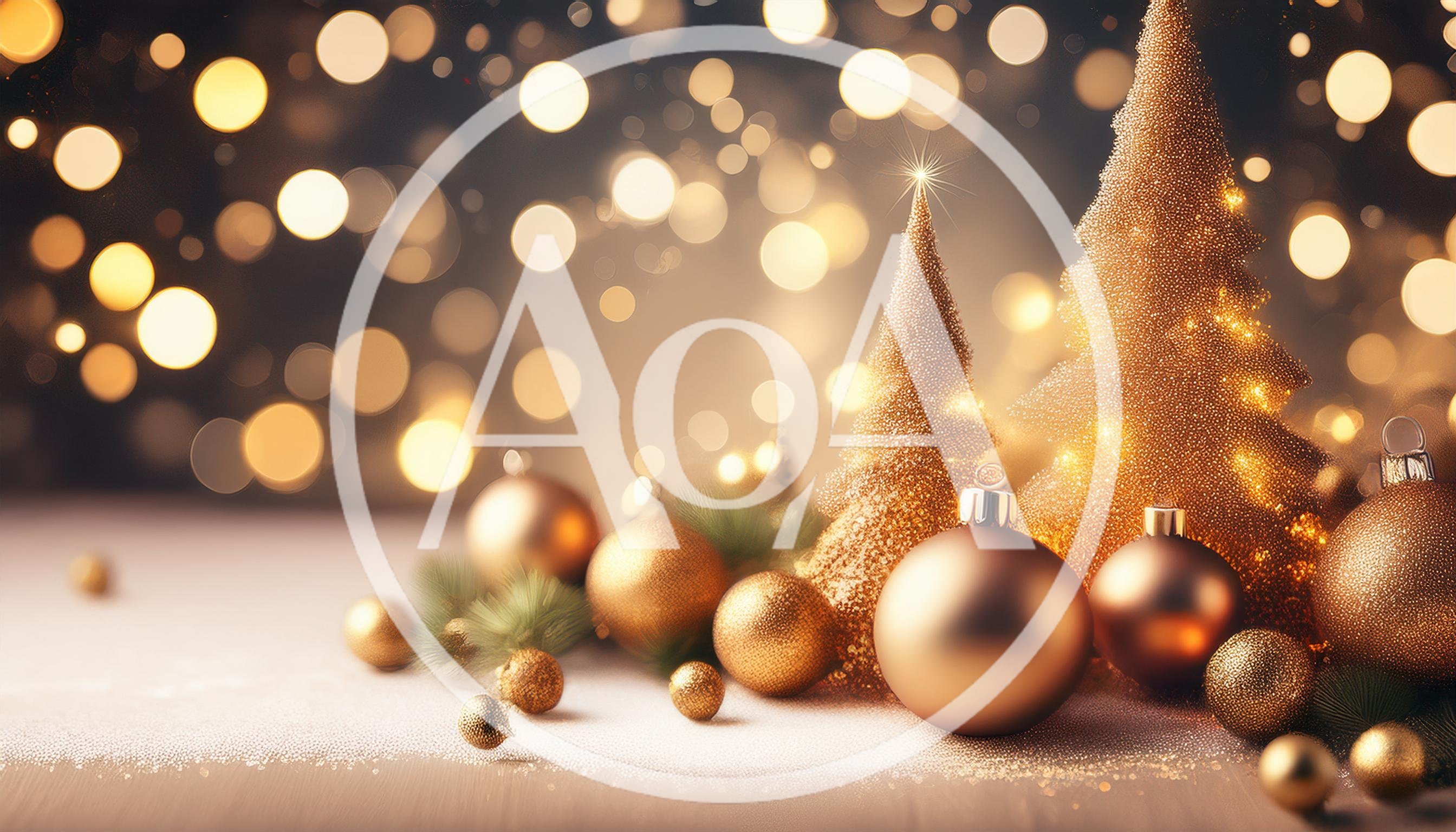 Golden Christmas Trees And Ornaments With Bokeh Background