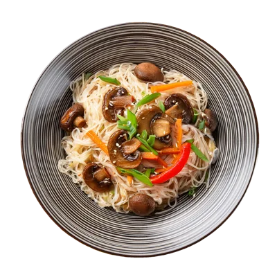 Stir Fried Glass Noodles With Mushrooms And Vegetables