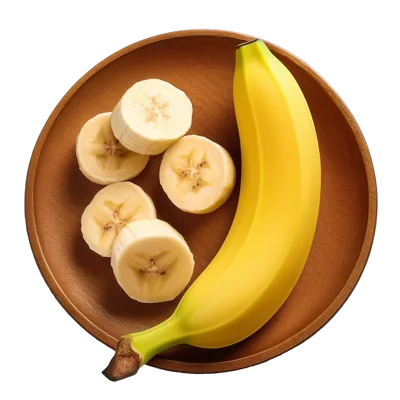 Fresh Banana And Sliced Banana Pieces On Wooden Plate