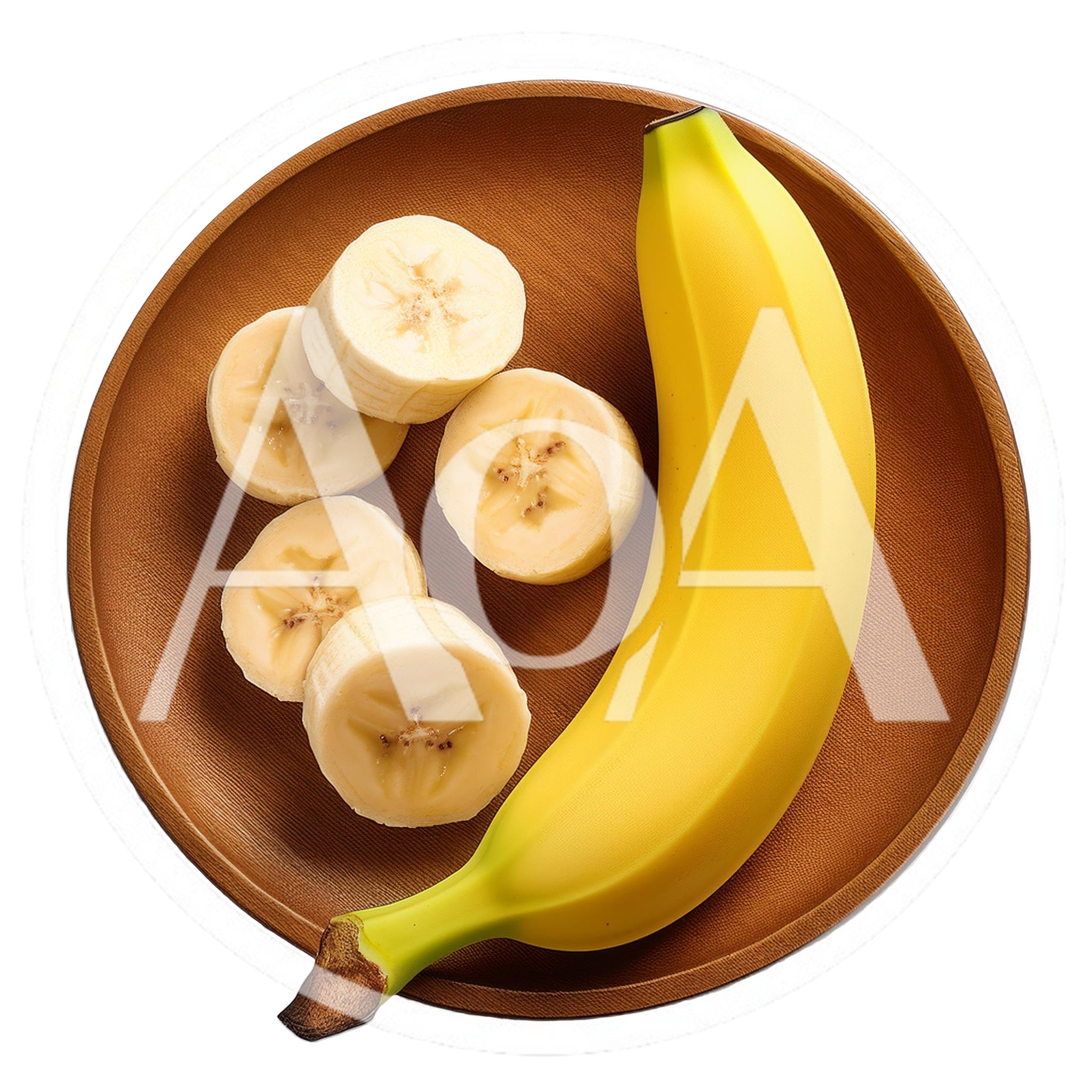 Fresh Banana And Sliced Banana Pieces On Wooden Plate