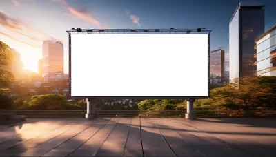 Blank Billboard Mockup in Modern Cityscape at Sunset