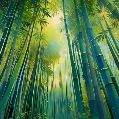 Low Angle View Of Tall Bamboo Forest Stalks