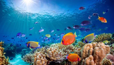 Vibrant Tropical Fish Swimming Over A Coral Reef