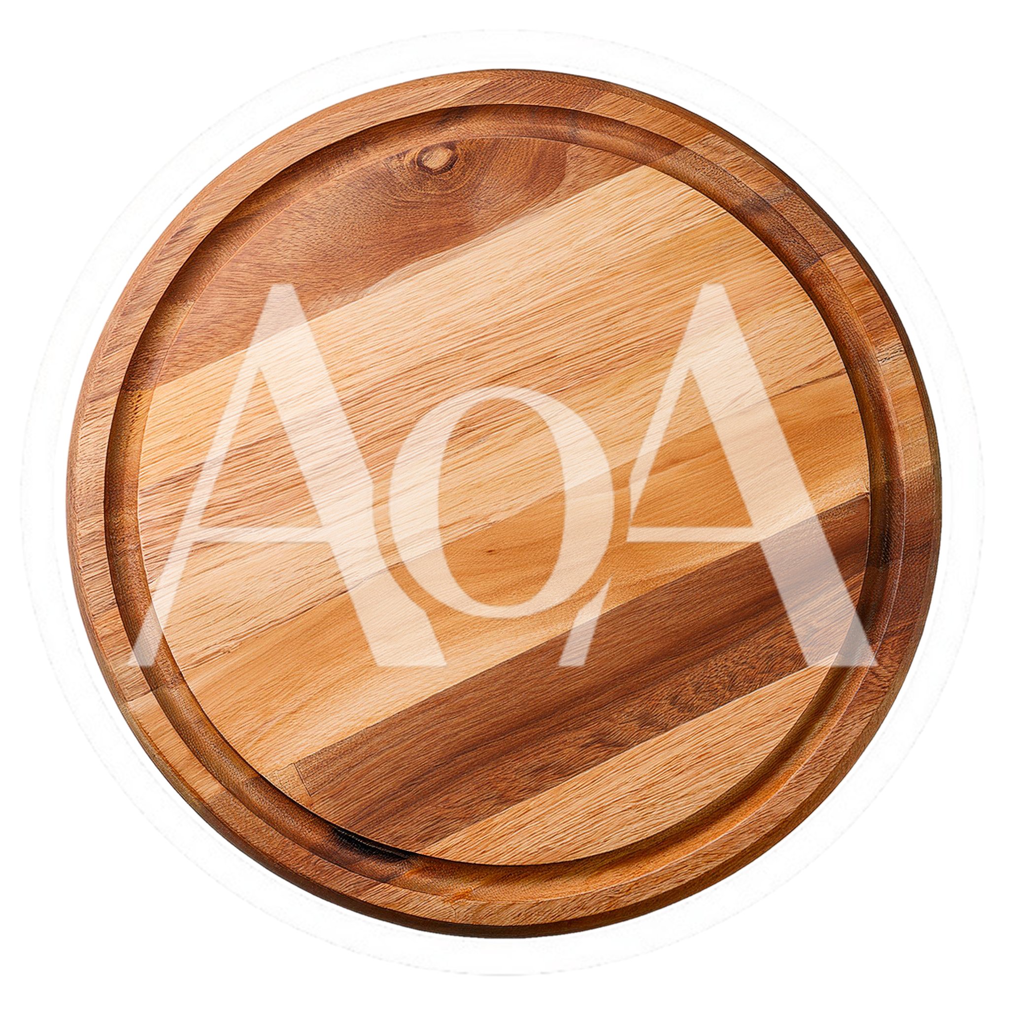 Round Wooden Cutting Board On White Background