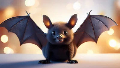 Cute Fluffy Bat With Spread Wings