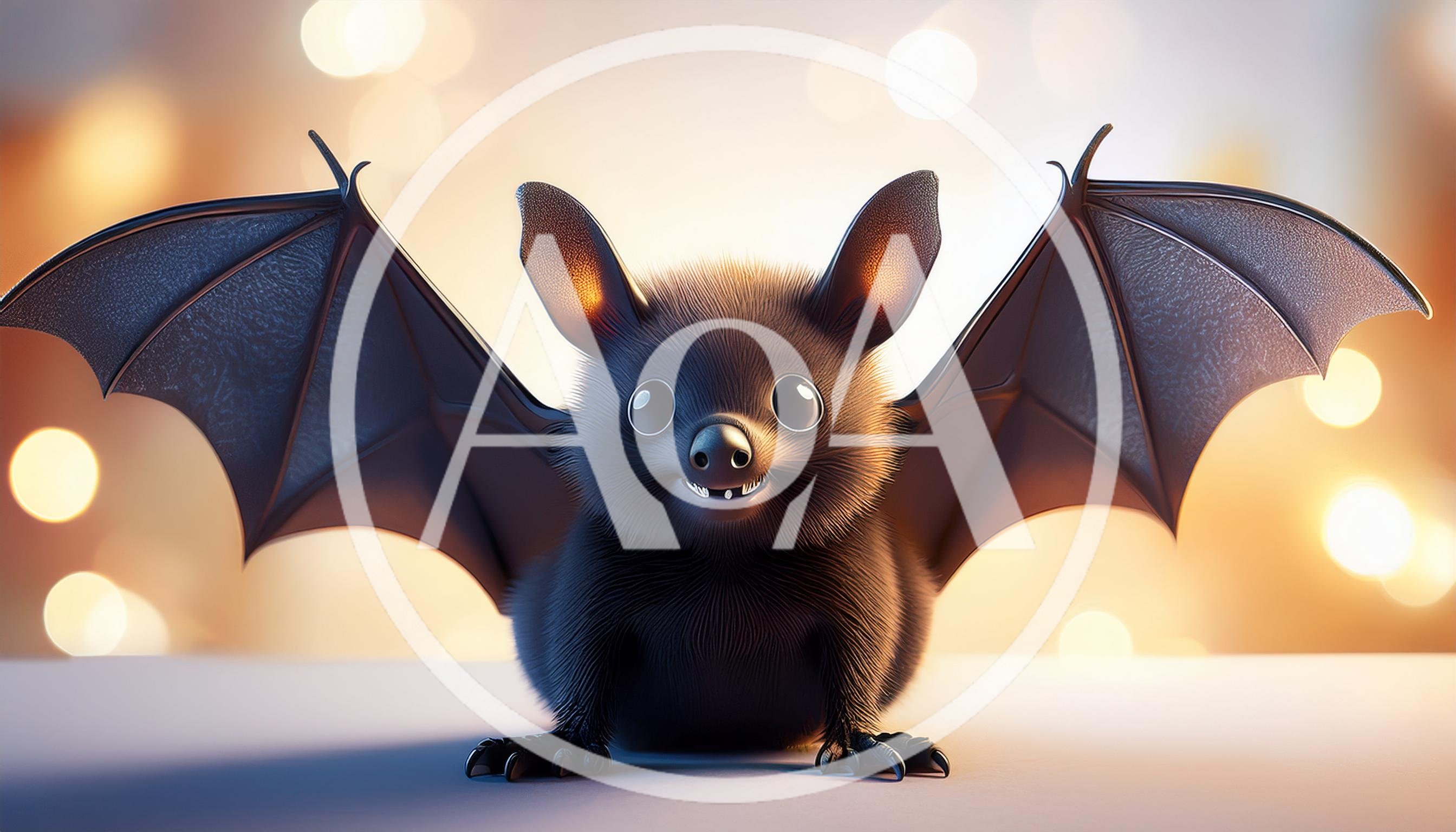 Cute Fluffy Bat With Spread Wings