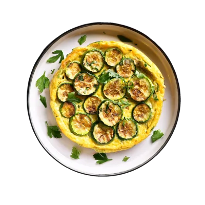 Zucchini Frittata Served On A White Plate
