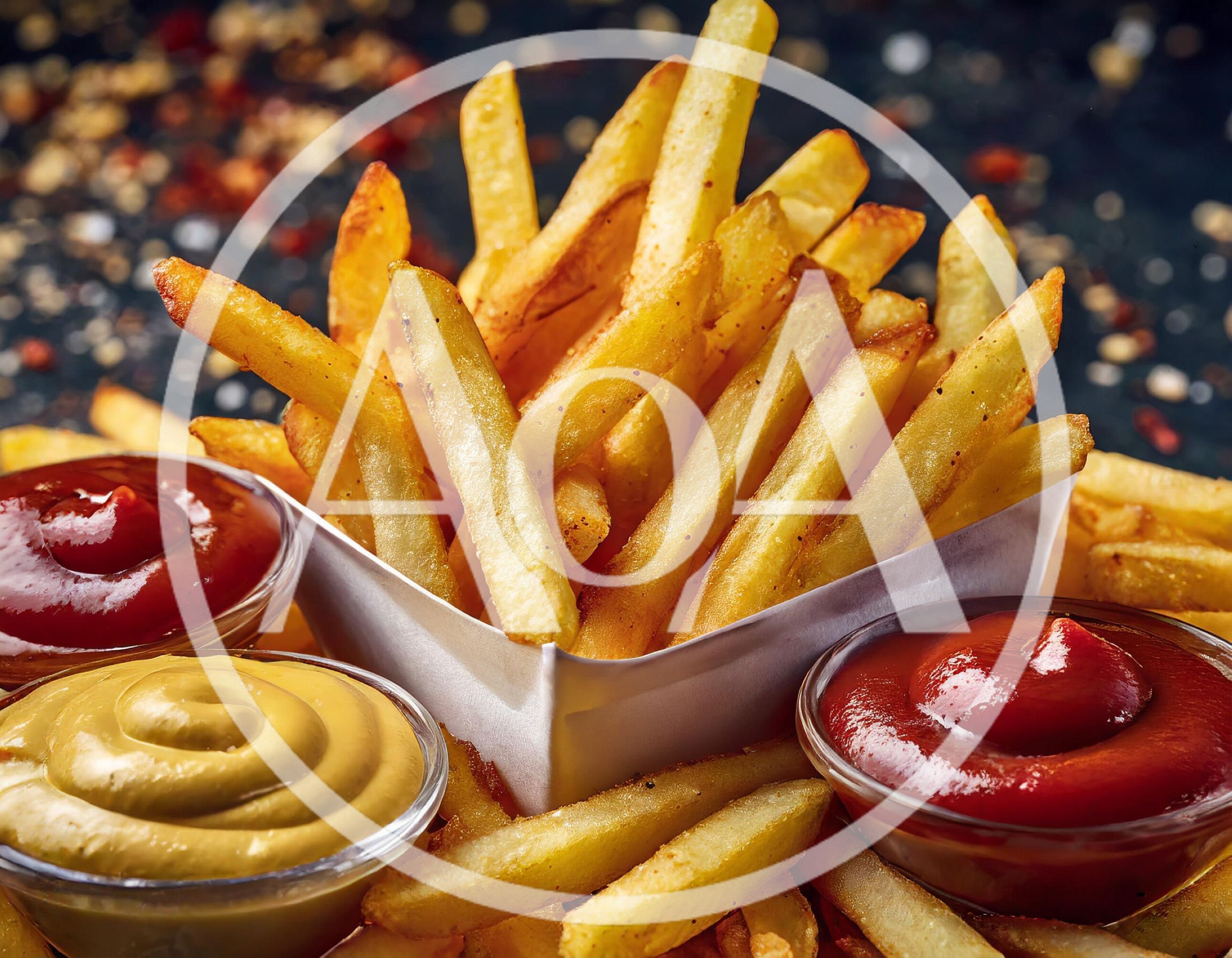 Crispy French Fries With Ketchup And Mustard Dips