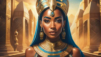 Portrait Of An Egyptian Queen In Golden Regalia
