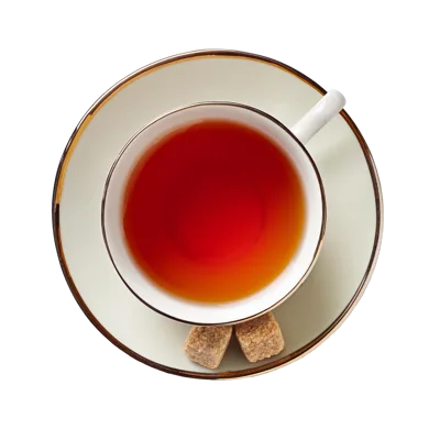 Top Down View Of Tea Cup With Sugar Cubes