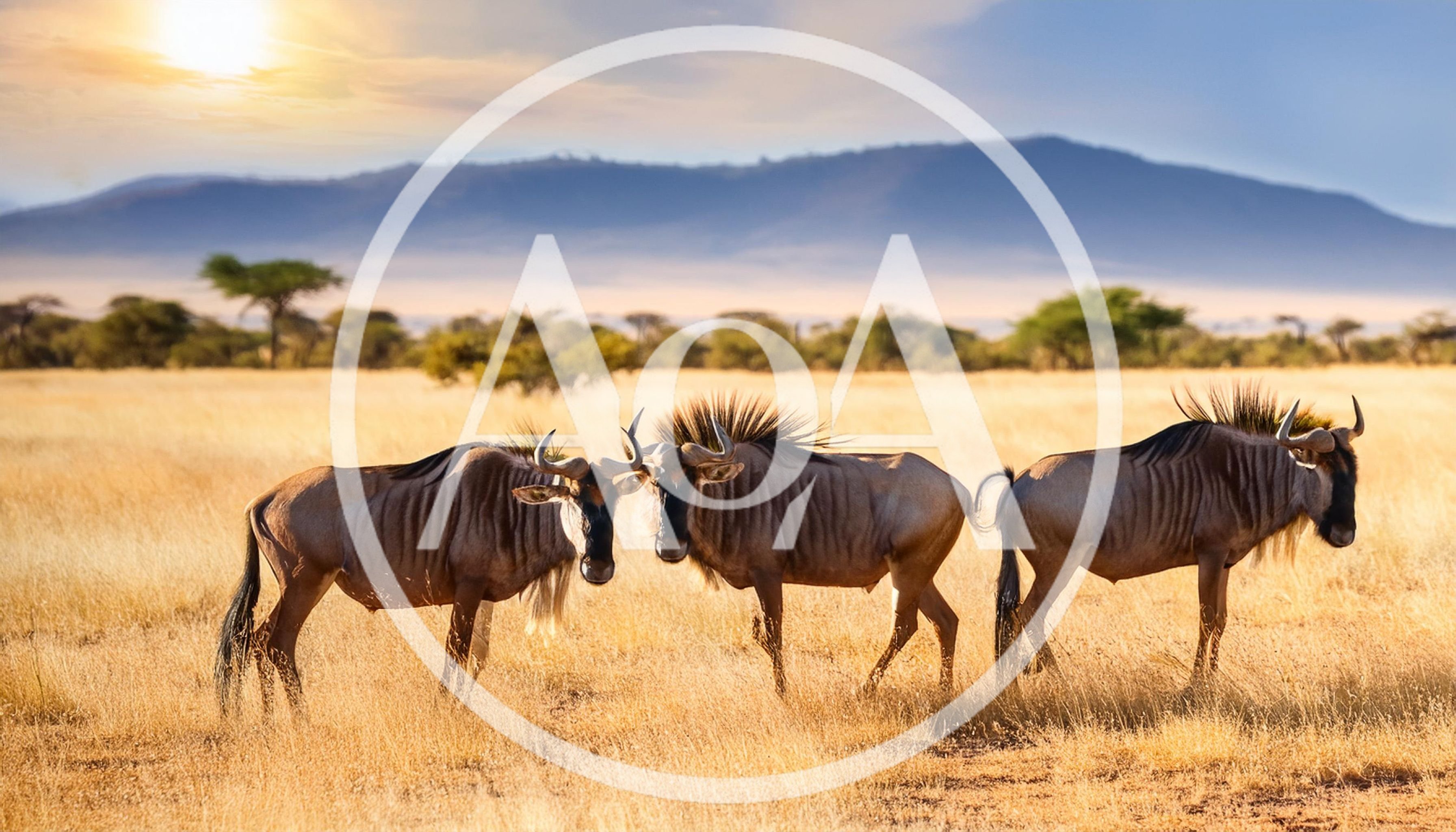 Three Wildebeest Standing in the African Savanna