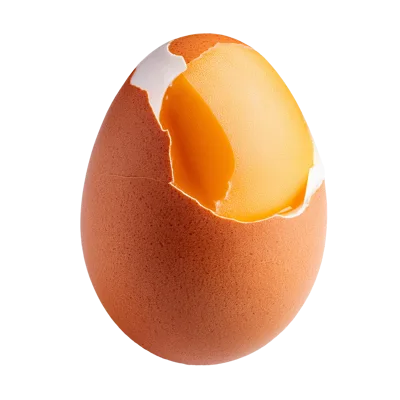 Cracked Brown Egg With Exposed Smooth Yolk