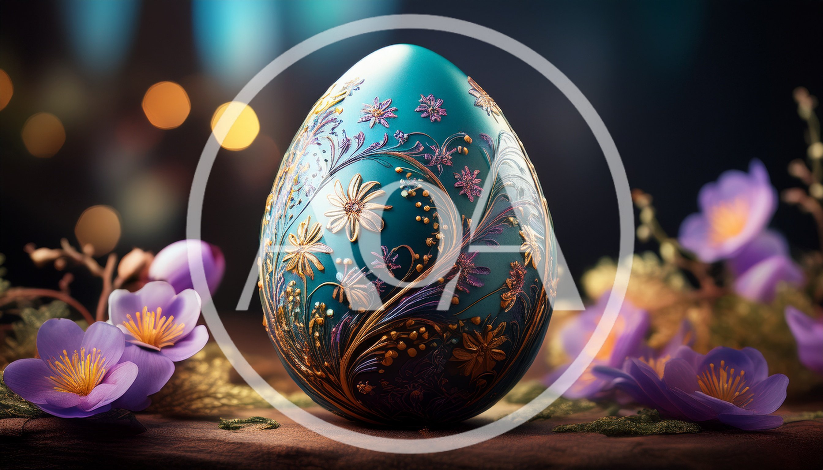 Ornate Teal Easter Egg With Floral Decorations