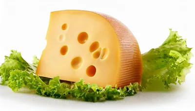 Wedge Of Swiss Cheese On Fresh Green Lettuce