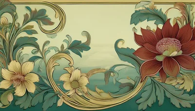 Ornate Floral Scrollwork With Red And Yellow Flowers