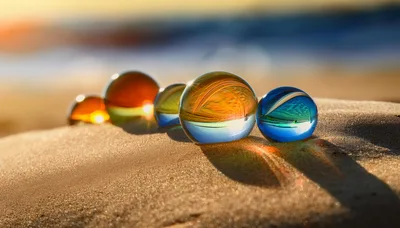 Colorful Glass Marbles Resting On Sandy Beach