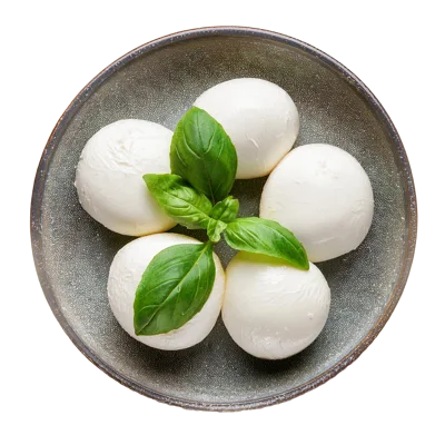 Fresh Mozzarella Cheese Balls With Basil Leaves
