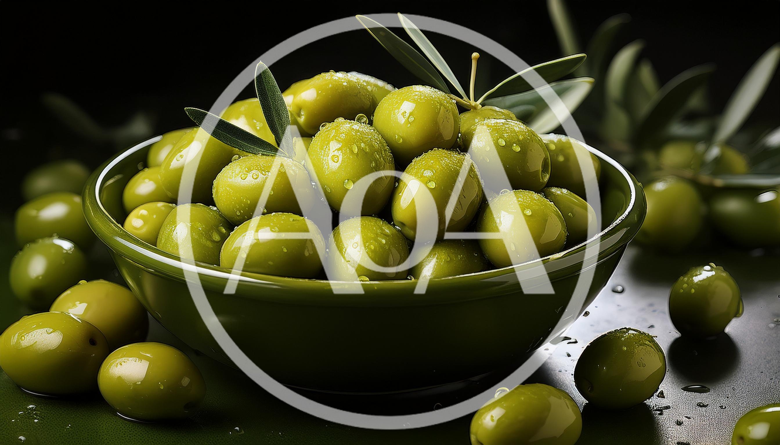 Fresh Green Olives In A Ceramic Bowl