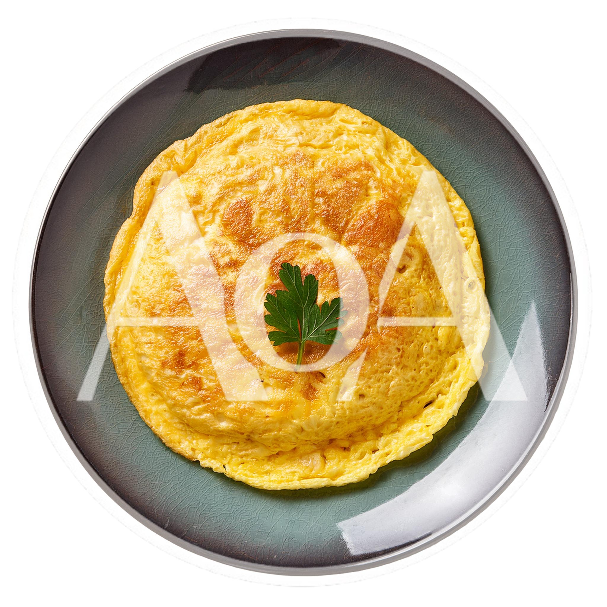 Golden Omelet Served On A Dark Ceramic Plate