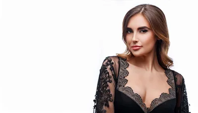 Elegant Woman In Black Lace Evening Dress