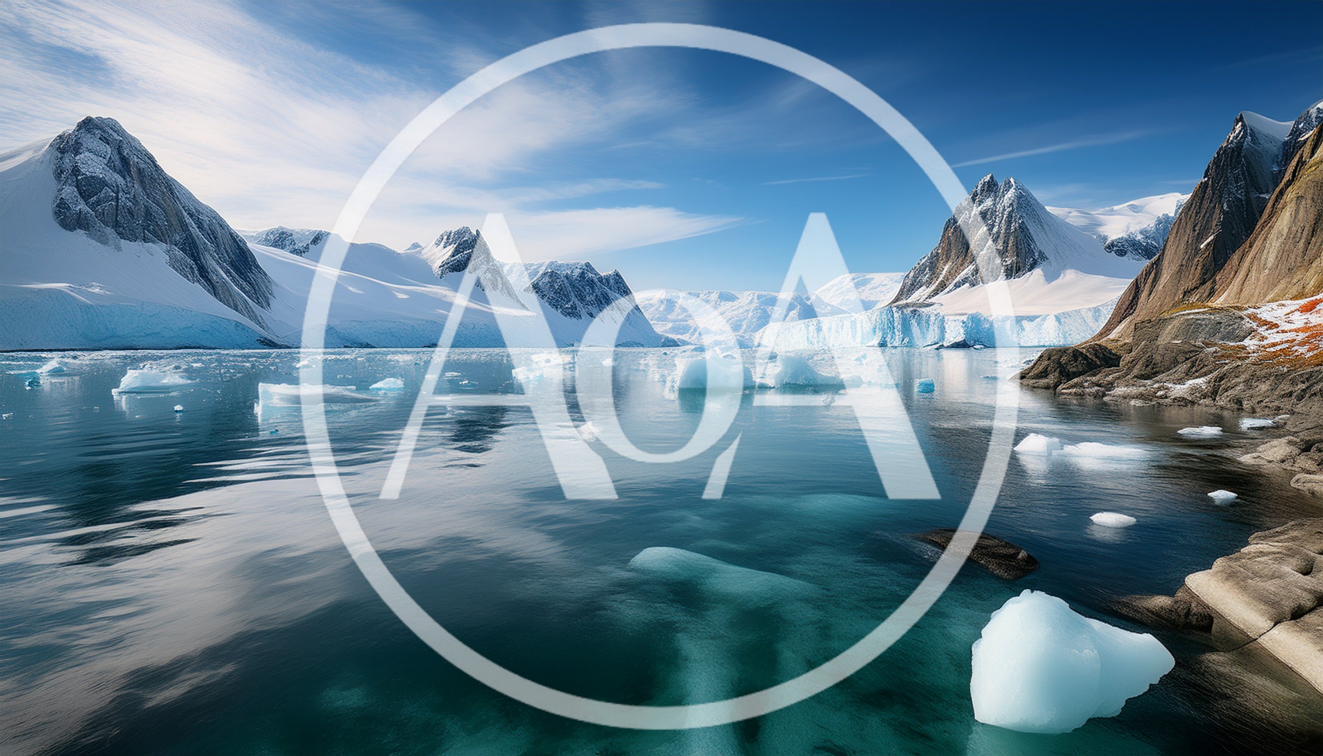 Antarctic Landscape With Glacial Icebergs And Snow Covered Mountains