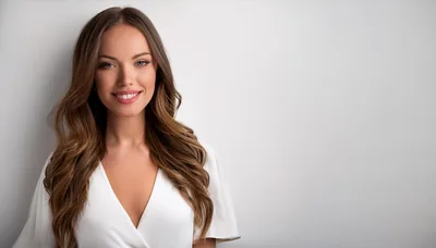 Portrait Of A Smiling Woman With Long Wavy Hair