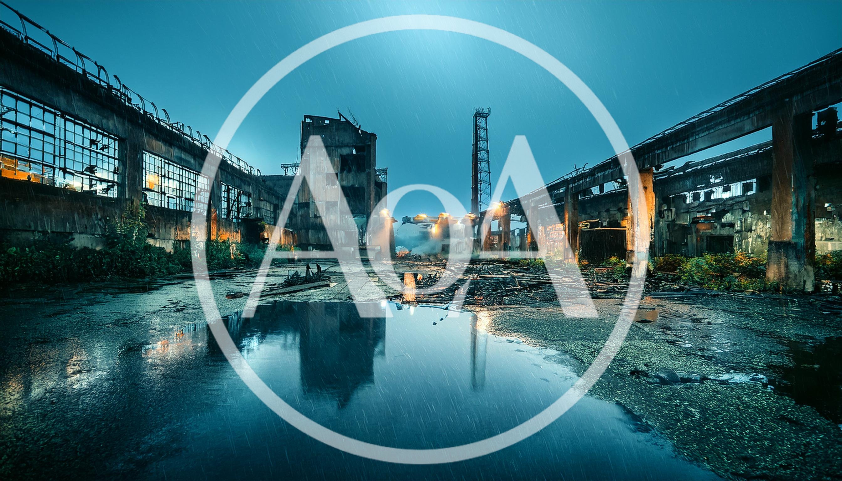 Abandoned Industrial Factory Complex At Twilight