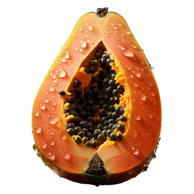 Fresh Half Cut Papaya With Water Droplets