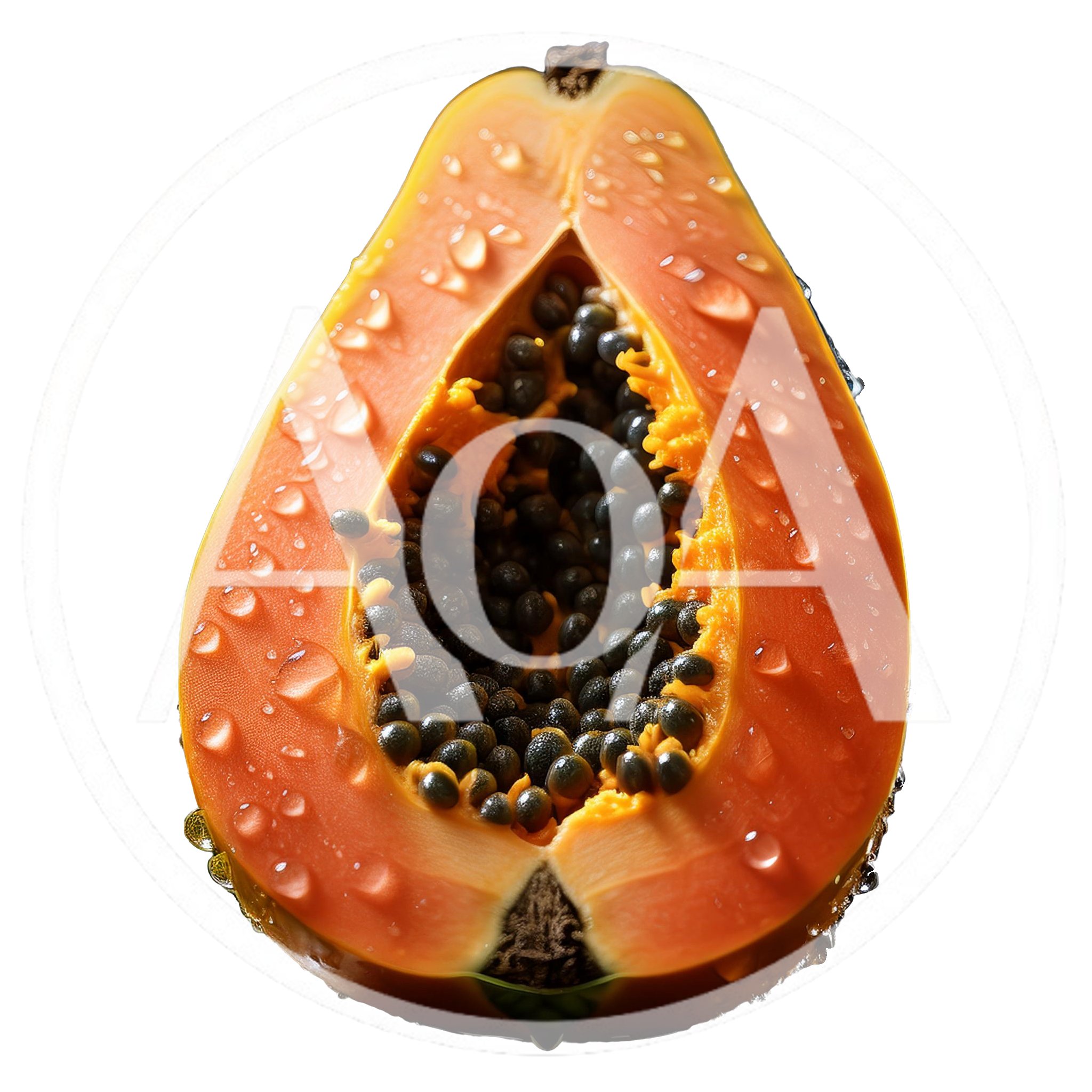 Fresh Half Cut Papaya With Water Droplets