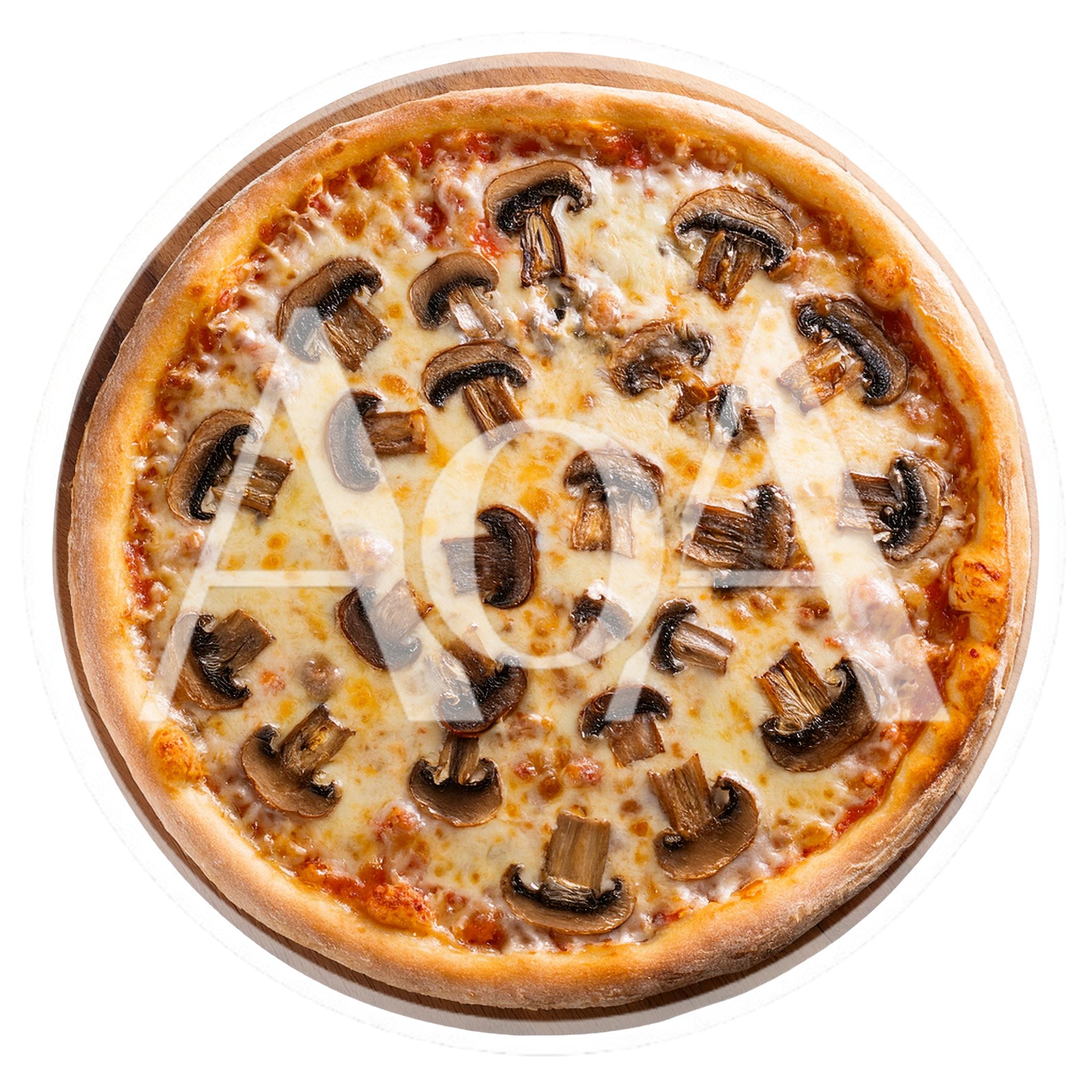 Fresh Mushroom Pizza On A Wooden Serving Board