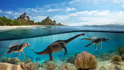 Prehistoric Marine Reptiles Swimming In A Tropical Ocean