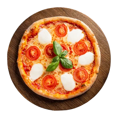Fresh Margherita Pizza On A Wooden Board