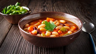 Bowl Of Hearty Vegetable Bean Soup