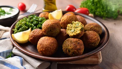Fresh Falafel Balls Served On A Rustic Plate