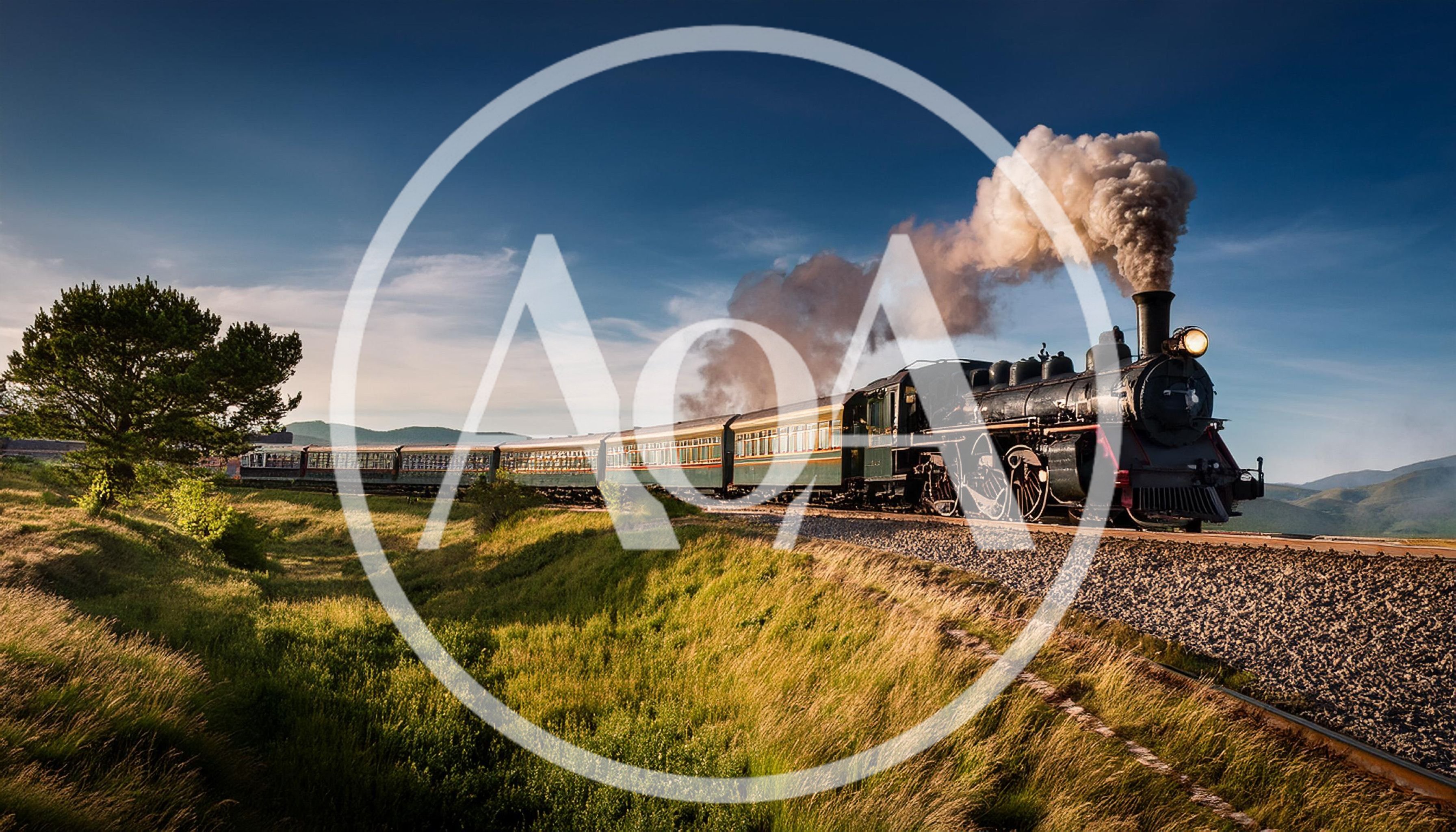 Vintage Steam Locomotive Traveling Through Rolling Green Hills