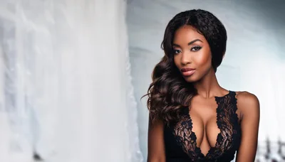 Portrait Of A Beautiful Woman In Black Lace Dress