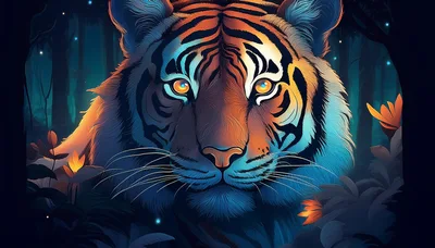 Majestic Tiger Portrait In A Glowing Enchanted Forest
