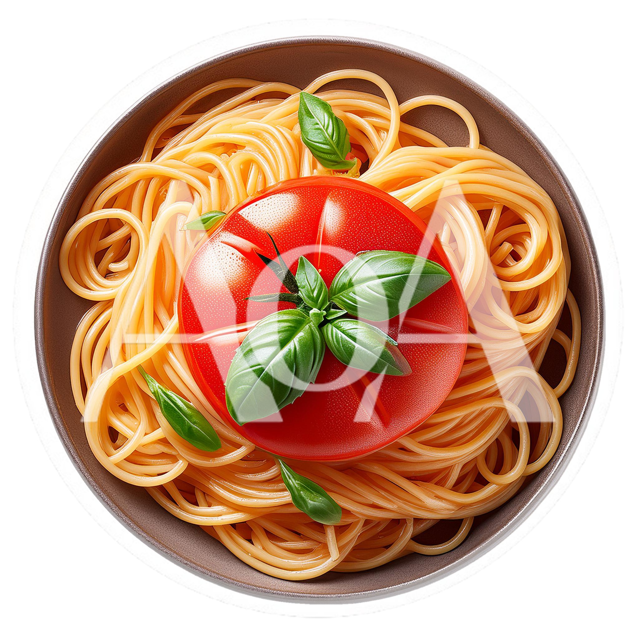 Top View Of Spaghetti With Fresh Tomato And Basil