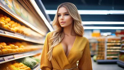 Beautiful Woman Shopping For Fresh Fruit In Supermarket