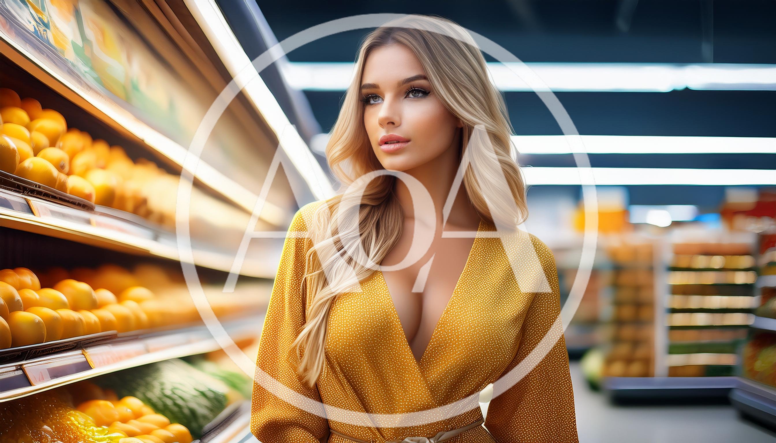 Beautiful Woman Shopping For Fresh Fruit In Supermarket