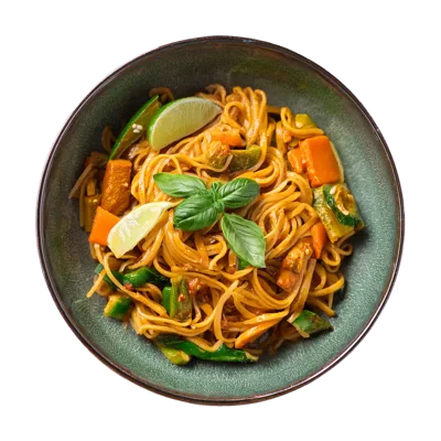 Bowl Of Stir Fried Noodles With Vegetables