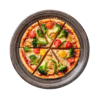 Vegetarian Pizza With Broccoli And Tomatoes On A Plate